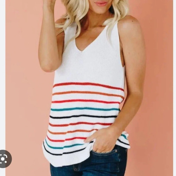 Boho Festival Cowgirl Striped Knit Tank Vest  Size XL - Picture 1 of 15